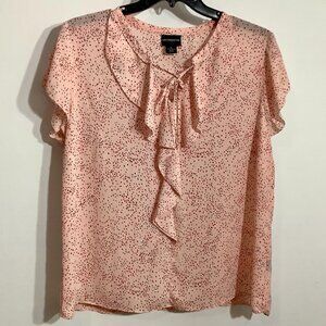 Liz Claiborne V Neck Short Sleeve XL Top Pink  Dot Patterned